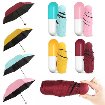 

1pc Umbrella UV Protection Rain Pocket Cap Pure Color Rain Folding Umbrella Portable Mini Umbrella Small Capsule Umbrellas 2018