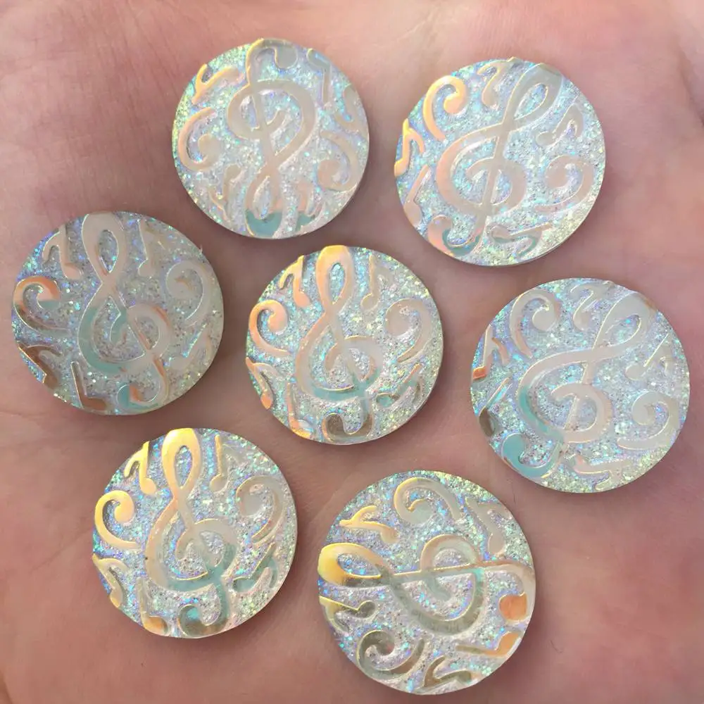 

New 20pcs AB resin 20mm shiny white Round music notation Flat back rhinestone DIY wedding ornaments craft PF420*2