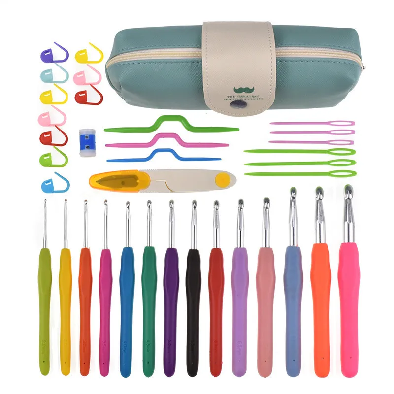 

14pcs 2.0-10.0mm Crochet Hooks Set Soft Handle Big Size Crochet Hooks Knitting Set Hook For Knitting With Blue Case For Women