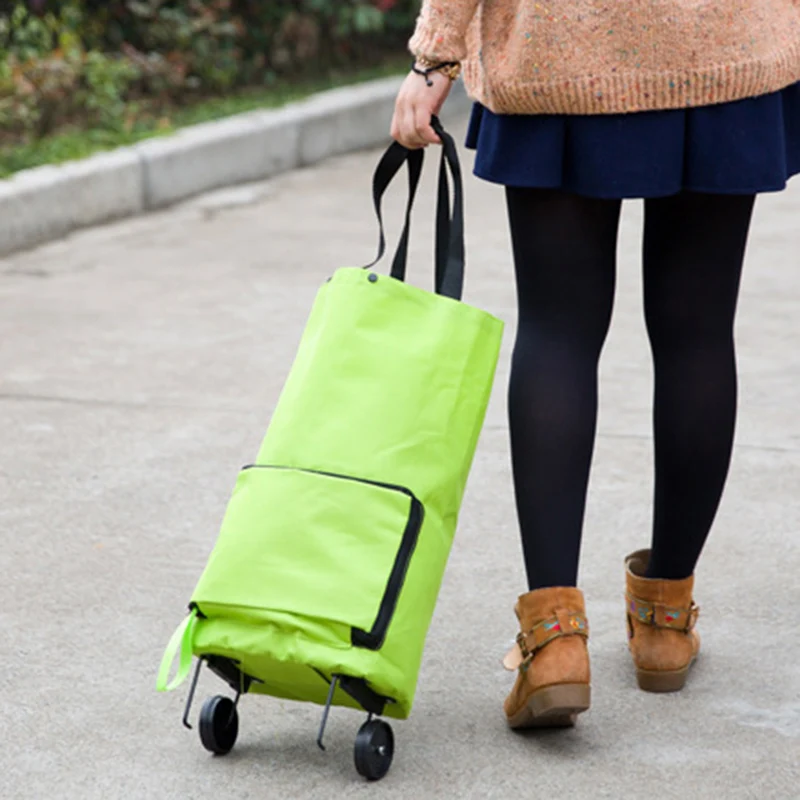 

Supermarket shopping folding portable large tote shopping bag with wheels waterproof bag large capacity reusable storage bag O