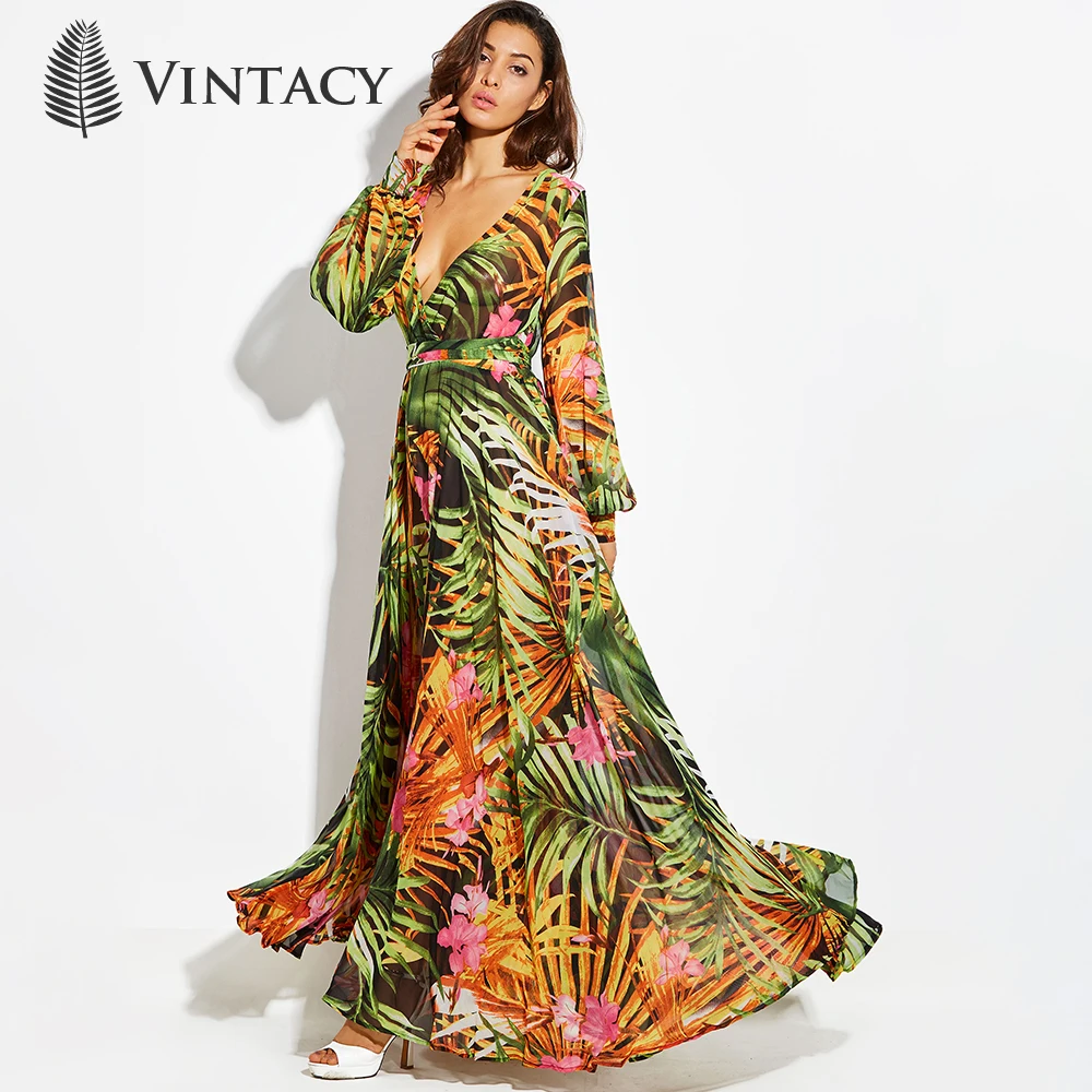 Vintacy Print Long Sleeve Dress ...
