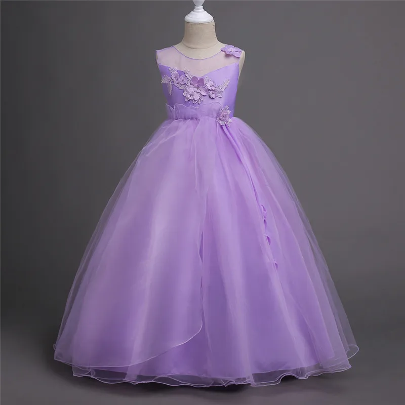 Необычное Сетчатое платье принцессы для девочек; вечернее платье с цветочным узором для свадьбы; платье для малышей; костюм для подростков; вечернее детское платье для девочек; WG708 - Цвет: purple