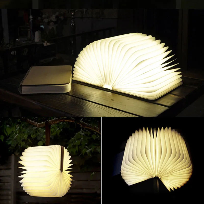 Book Shaped Portable Wooden Lamp Foldable Led Night Lamp Creative Night