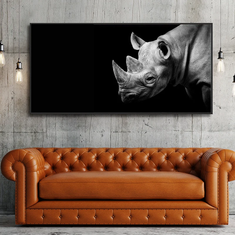 

Large Size Silent Rhino Canvas Painting Black And White Posters Endangered Wild Animals Print Wall art Pictures for Living Room