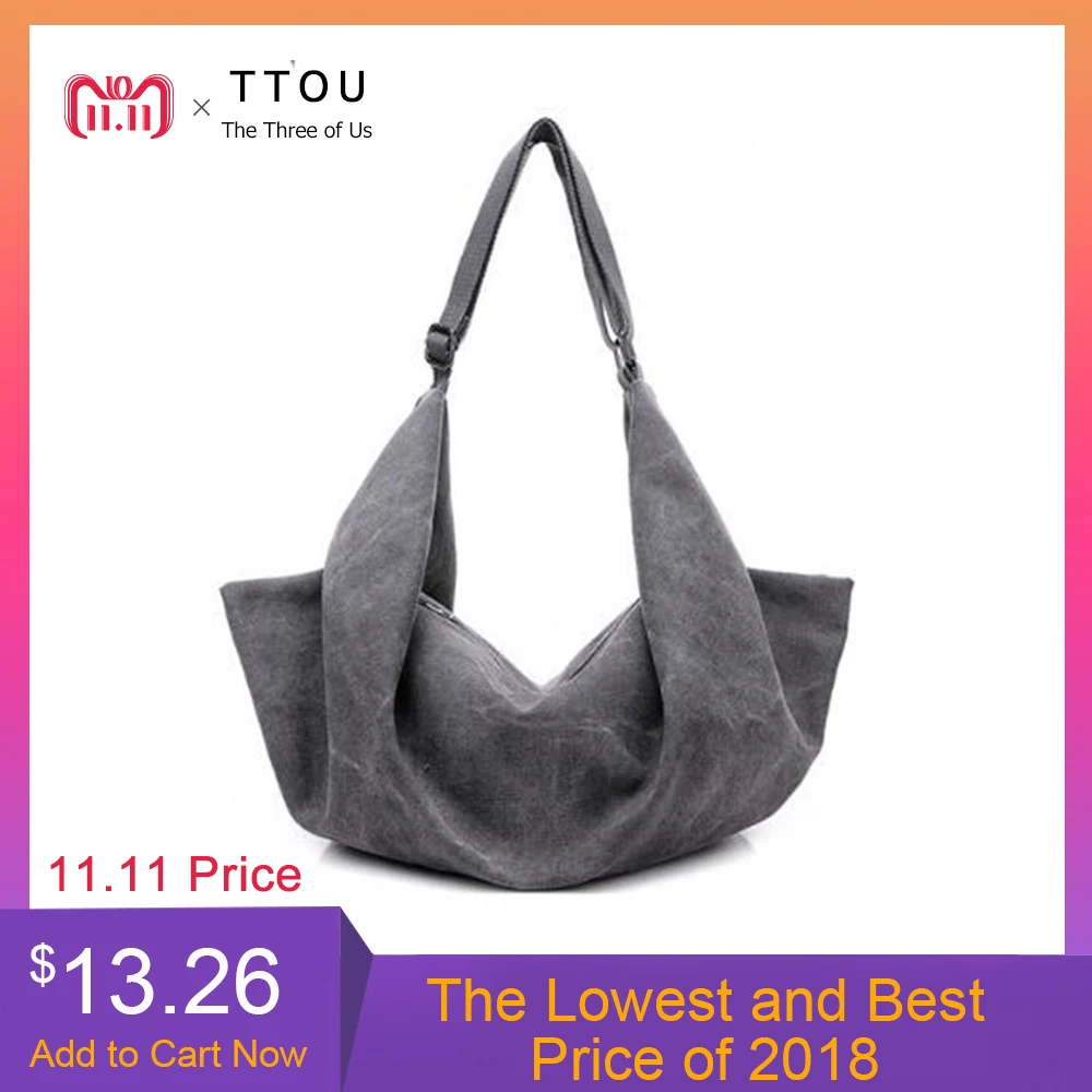 

TTOU Women Canvas Shoulder bag Casual Large Capacity Hobos Bag Female Totes Bolsas Trapeze Ruched Solid Crossbody Bag Ladies