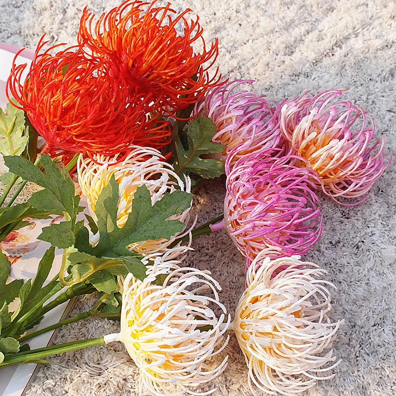 

3 Heads Golden Chrysanthemum Plastic Artificial Flower Branch for Wedding Home Party Decoration Fake Flowers