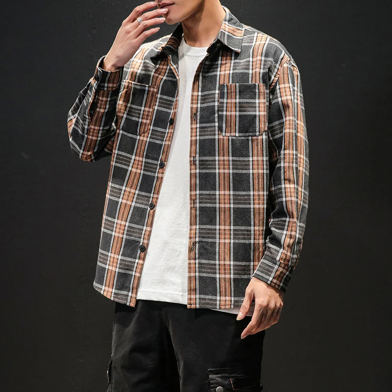 2019 ربيع جديد منقوشة الرجال قميص طويل الأكمام القطن المخلوطة قمصان رجالي عارضة ضئيلة الشارع الشهير خمر رجل اللباس قمصان