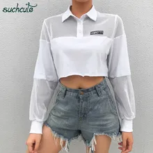 SUCHCUTE Женская футболка белая Лоскутная открытая летняя размера плюс готические Modis Harajuku вечерние топы в Корейском стиле