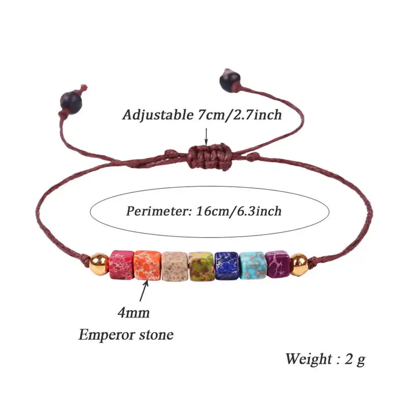Популярный 7 Чакра куб натуральный камень браслет ручной работы Красочные Энергии регулируемый 4 мм бисерные браслеты подарок для женщин унисекс