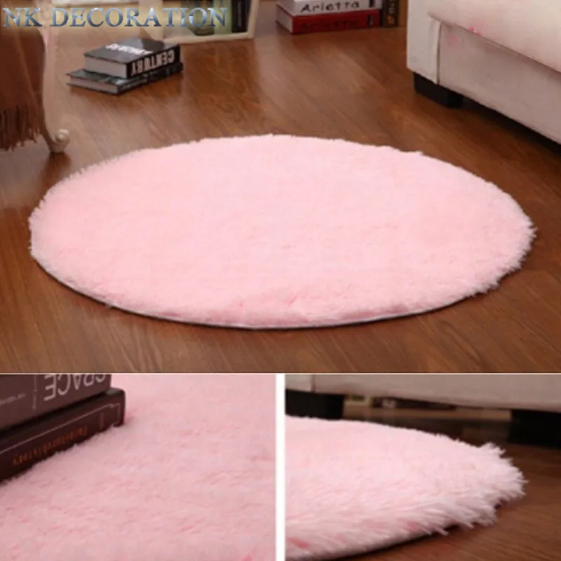 Brand New 40CM Pink Carpet Round Fluffy Rugs Anti Skid Shaggy Dining