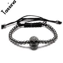 Tassina New Trend Rose Gold Color Punk Skull Head Beads hand made bracelet American Weaving Bracelets For Men Women Jewelry