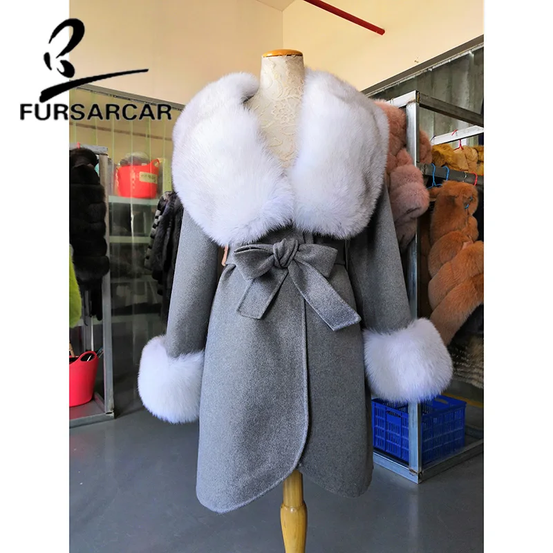 FURSARCAR Top Quality Real Fur Coat Women New Style Fur Coat With Thick Warm Fox Fur Collar Winter Warm Woolen Skin Fur Jacket FURSARCAR Top Quality Real Fur Coat Women New Style Fur Coat With Thick Warm Fox Fur Collar Winter Warm Woolen Skin Fur Jacket