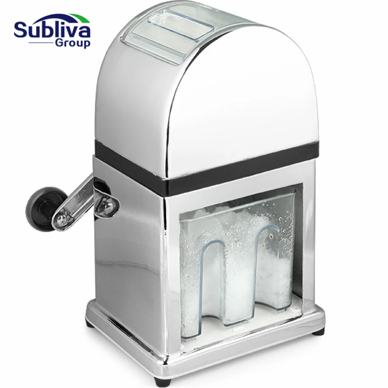 

Manual Ice Crusher Machine with Stylish Mirrored Finish - Includes an Ice Tray and Scoop Bar Tools