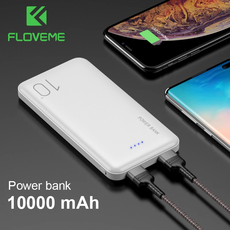 FLOVEME 10000mAh Power Bank Triple Output Portable Mobile Phone Charger External Battery For iPhone Samsung Xiaomi Phones Tablet