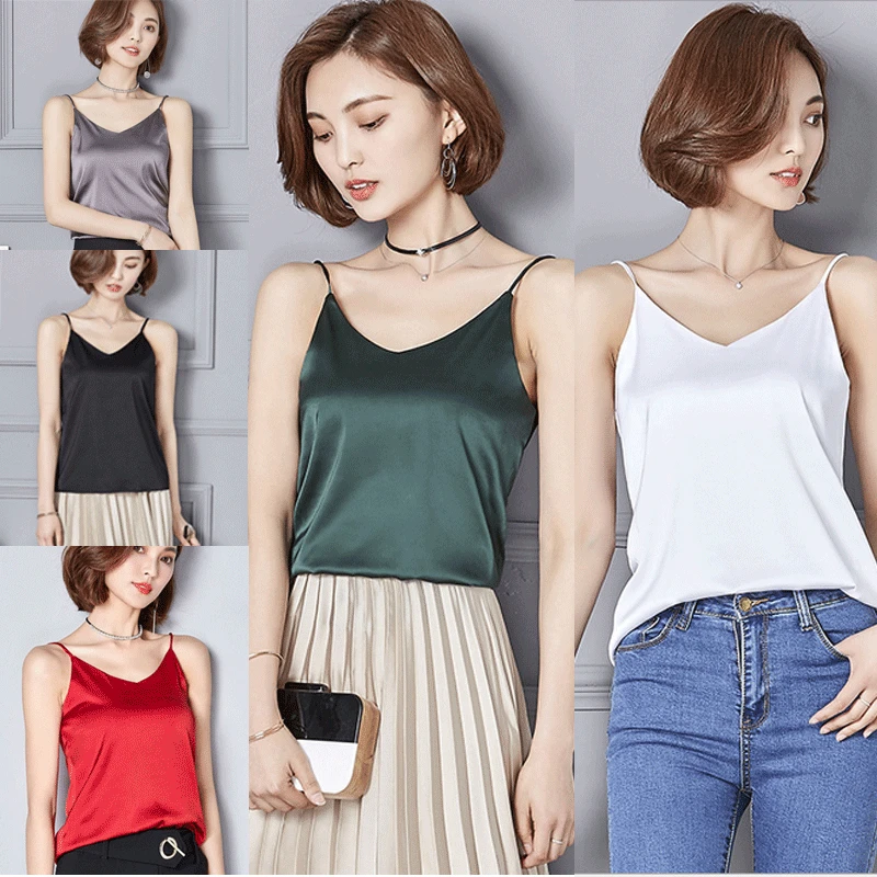 

Sexy Lace Casual Satin Strap Vest Tops Tank Camisole Women Casual Sleeveless Solid Simple Leisure Wear Elegant Sleepwear