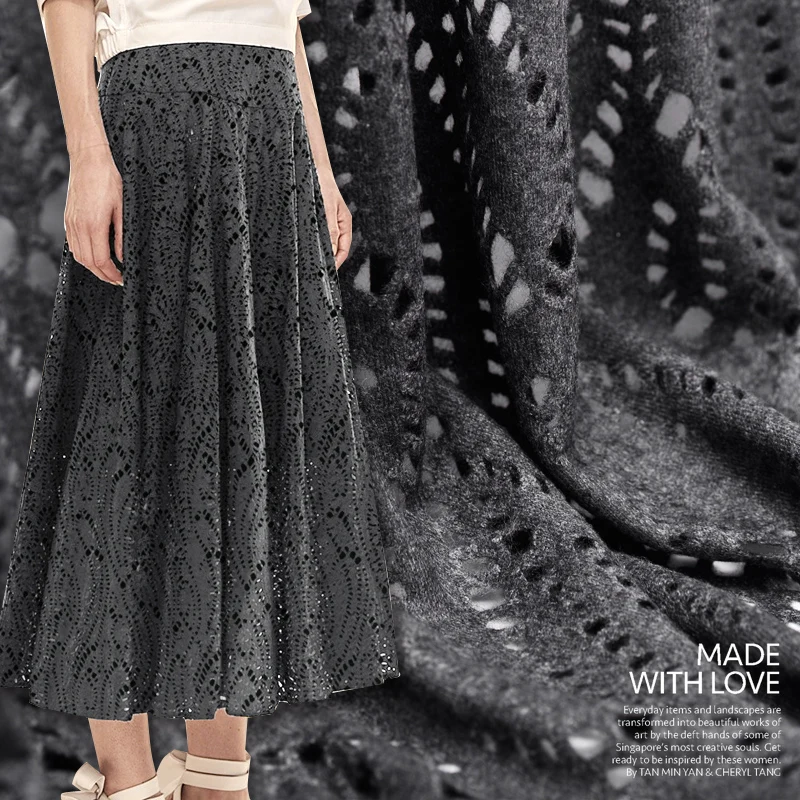 

Gray hollow wool fabric high - end soluble textile yarn knitting wool fabric clothing fabrics
