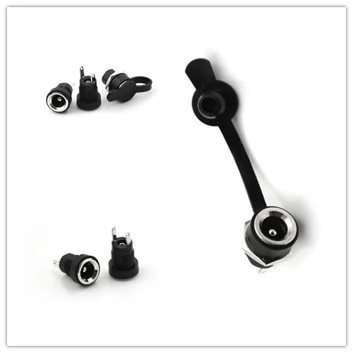 10Pcs DC Power Jack Socket 3 Size Black Female Panel Mount Connector Plug + Socket + Waterproof Cap