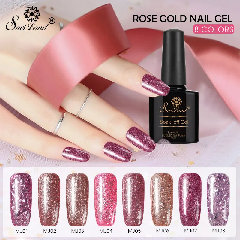 

Saviland 10ml Rose Gold Series Gel Nail Polish Shining Glitter Rude Color UV Gel Varnish Hybird Gel Paint Nail Art Gel Lacquer