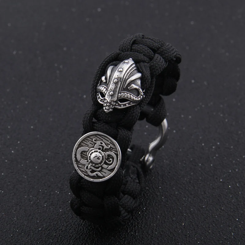 Outdoor Survival Men Bracelet Vikings Helmet and Shield Umbrella Rope Bracelets Pulseira Luxury Handmade Rope Viking Bracelet