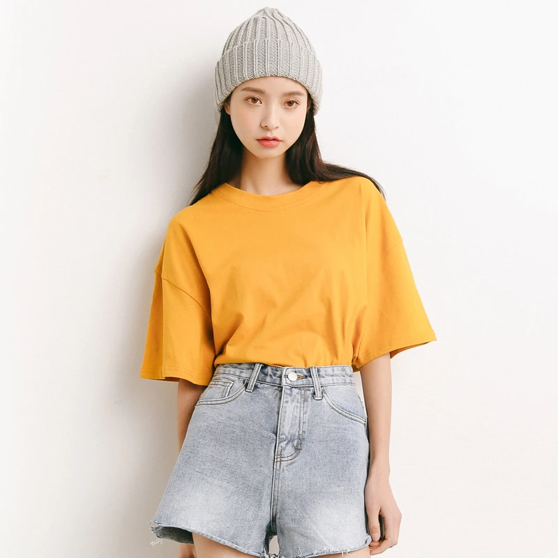 Yellow Summer T Shirt Women Loose Short Sleeve Solid T-Shirt Tops Yellow Summer T Shirt Women Loose Short Sleeve Solid T-Shirt Tops