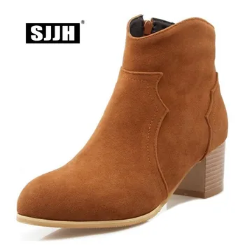 

SJJH Women Nubuck Ankle Boots with Round Toe Chunky Plush Martin Boots Autumn Fashion Casual Working Shoes Large Size Q183