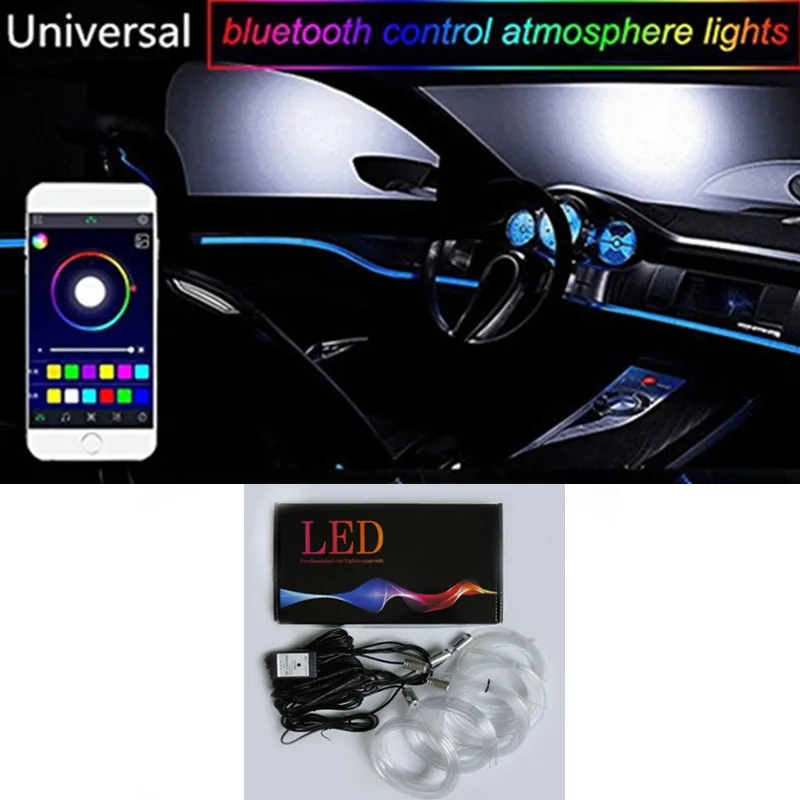 Beste Newset 1 set Kleurrijke RGB LED Auto Interieur Neon EL Wire Light Strip Auto Dashboard Decoratieve Lamp Geluid Actieve APP control kit