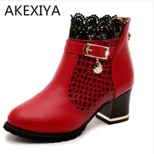 Womens Boots Autumn Winter 2016 Fashion Lace Hollow Out Ladies Shoes Woman Leather FashionSexy Ankle Boots For Women
