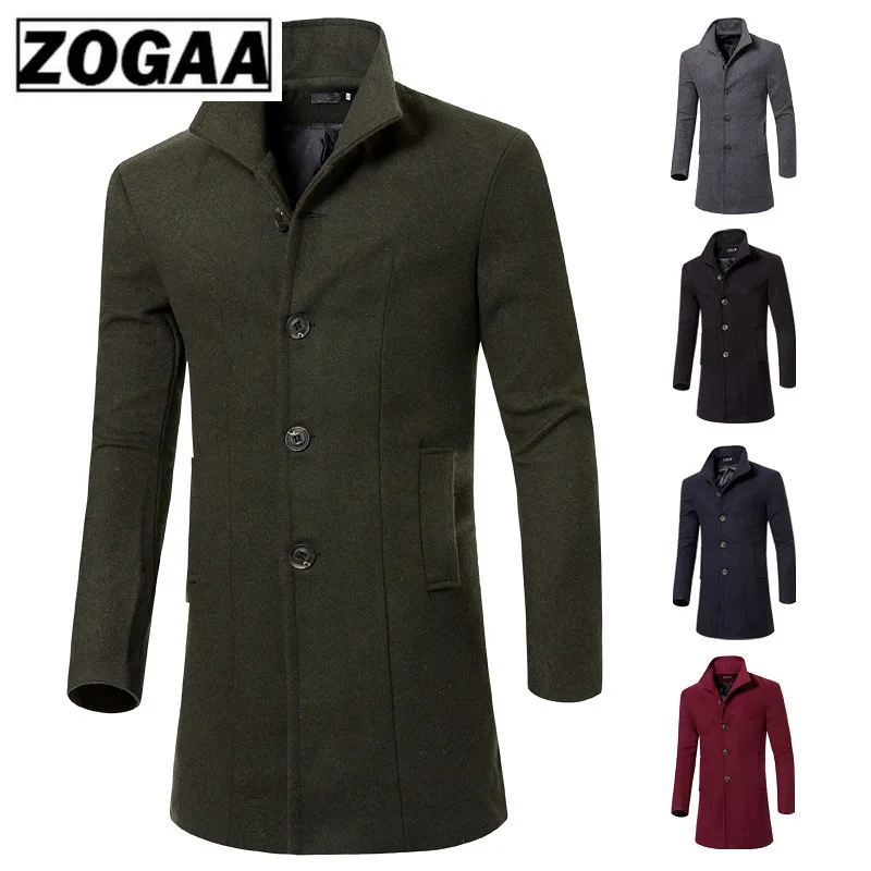 

ZOGAA Men Winter Woolen Woolen Overcoat British Style Medium and Long Term Overcoat Leisure Time Windbreaker Men's Warm Coat