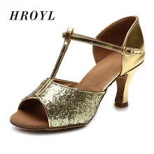 Блестящие танцевальные туфли для девочек; женские туфли на каблуке для Бальных и латиноамериканских танцев