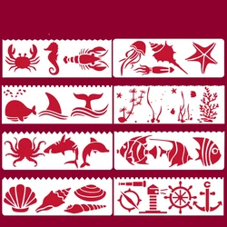 8Pcs/Set 17*6cm Sea Ocean Animals DIY Layering Stencils Wall Painting Scrapbook Coloring Embossing Album Decorative Template
