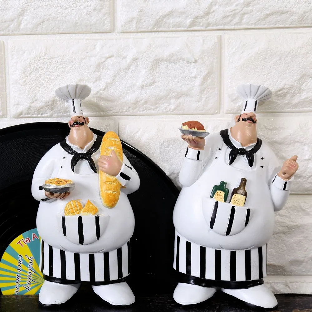 Set Of 2 Home Decor Resin Fat Chef Figurine Chef Statue Home Kitchen Restaurant Wall Decor 