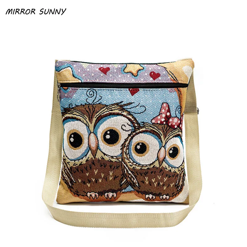 

MIRROR SUNNY Creative hot style animal pattern owl pattern embroidered lady's crossbody bag national style jacquard shoulder bag