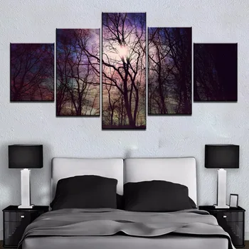 

Modular 5 Panel Bright Morning Tree Forest Picture Cuadros Landscape Canvas Wall Art Home Decor For Living Room Canvas Painting