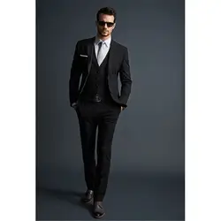 2017 Новый Slim Fit Мужские костюмы черные мужские костюм для свадьбы деловые костюмы лучшие мужские костюм из трех предметов блейзер куртка +