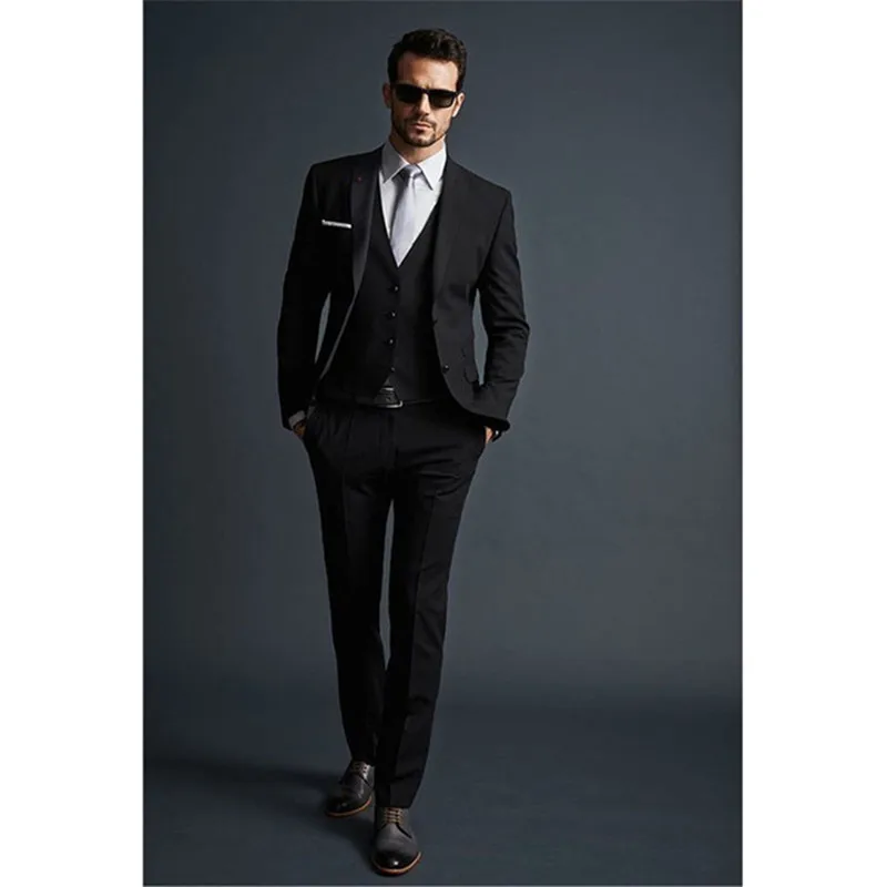 

2017 New Slim Fit Mens Suits Black Men's Wedding Suit Formal Business Suits Best Men Three Piece Suit Blazer Jacket+Pants+Vest