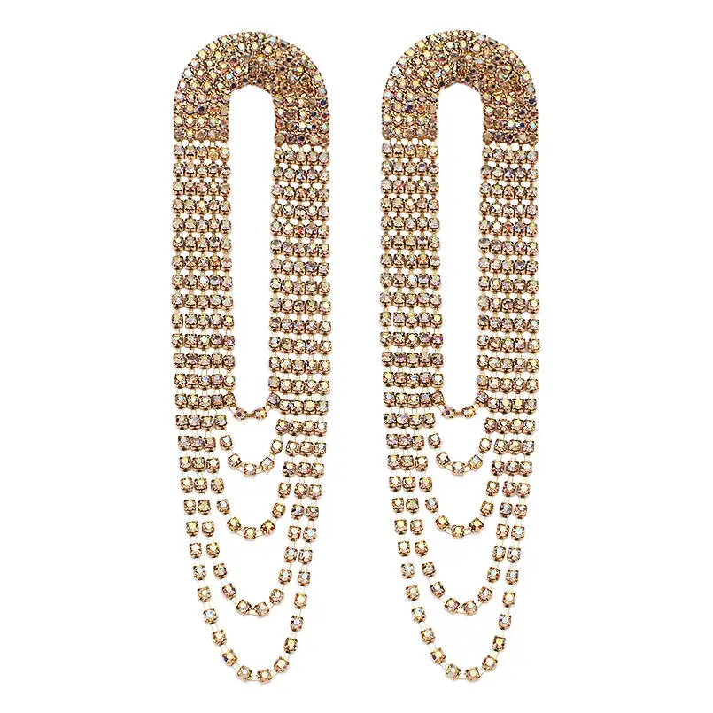 Роскошные блестящие стразы, серьги для женщин, модные массивные длинные серьги с кисточками, ювелирные изделия для свадебной вечеринки,, UKEN - Окраска металла: Gold Earrings