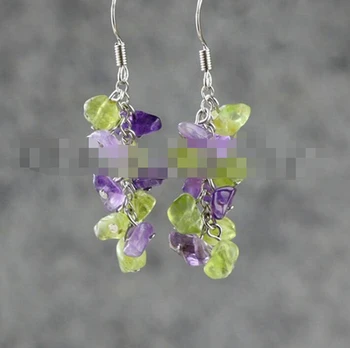 

free shipping 09270 natural peridot and amethyst earring
