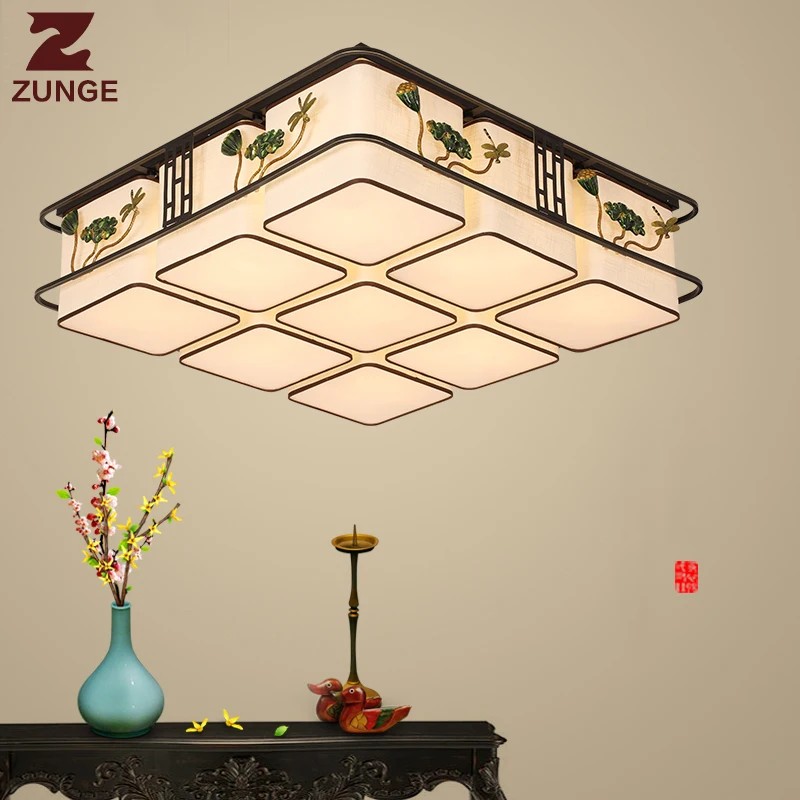 

LED modern ceiling lights for living room bedroom 275 New Chinese style lamp wrought iron fabric lighting fixture lampara techo
