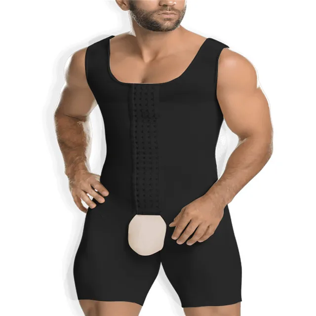 Sleeves Men Recovery Full Body Shaper Hook Hold Tummy Control Shapewear