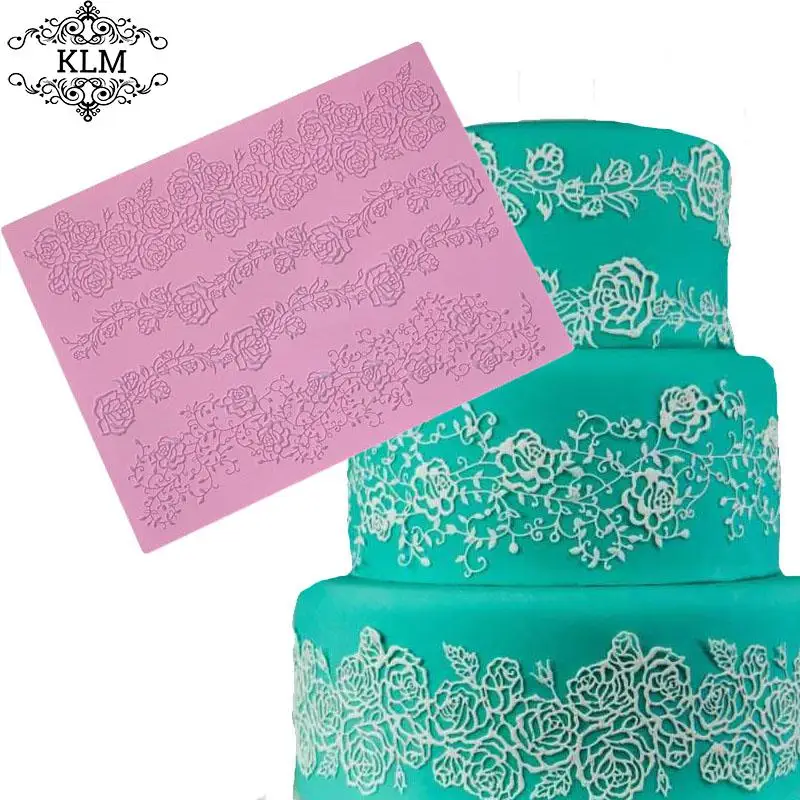 

KLM-B005 Large rose silk lace cake decoration silicone mold 4 Lace DIY Cake Tools