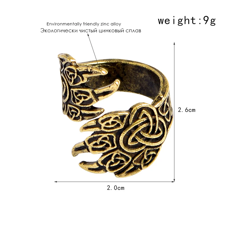 Винтажное кольцо с когтями медведя, орла, Серебряное бронзовое кольцо Викинга, Скандинавское регулируемое кольцо с когтями животных, кольцо с мифологией, подарок
