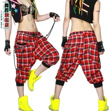 Kids Adult Women dance wear Trousers patchwork ds costume Capris sweatpants spring summer female plaid harem Hip hop pants