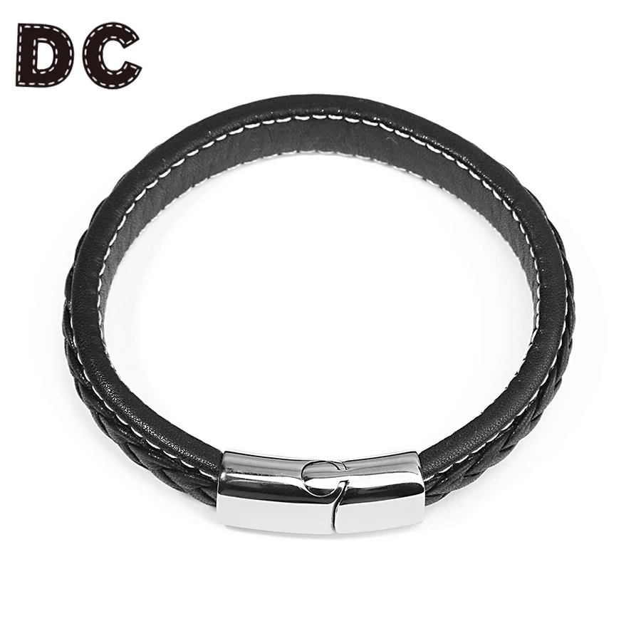 

DC 2018 New Fashion Wide Braided Leather Cord Bracelets Stainless Steel Magnetic Clasps Charms Bangles Men Women Jewelry Gifts