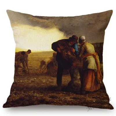 Jean Francois Millet Pastoral Realism Oil Painting The Gleaners Harvest Home Decoration Art Pillow case Linen Sofa Cushion Cover - Цвет: T304-4