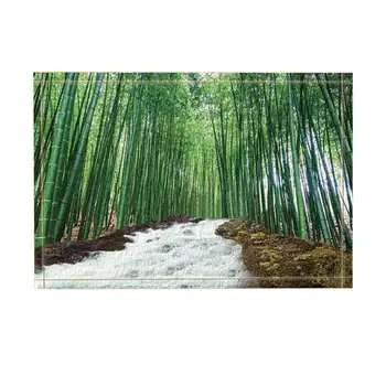 

Bathroom Carpet Kitchen Mats Landscape Decor, Exotic Asian Natural Waterfall in Bamboo Forest Bath Rugs, Non-Slip Doormat