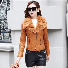 Осенне-зимняя куртка из искусственной кожи женская тонкая короткая мотоциклетная куртка кожаное пальто с меховым воротником