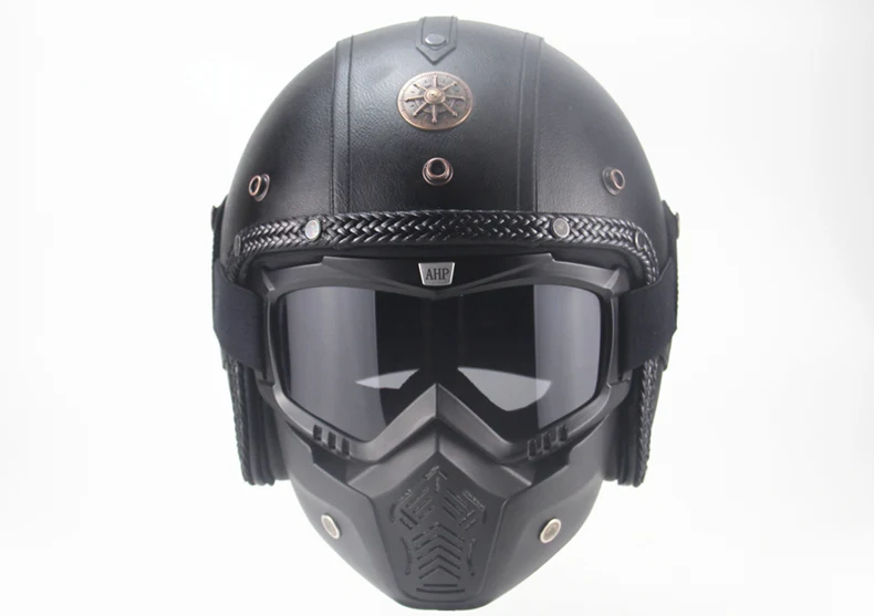 Бесплатная доставка из искусственной кожи для Harley шлемы 3/4 мотоцикл шлем для мотоцикла чоппера с открытым лицом Винтаж мотоциклетный шлем