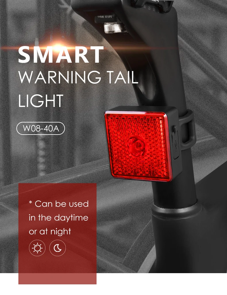 Gaciron Smart Tail light 40 Lumen Bike Warning Lamp Bicycle Rear Light LED Rechargeable Waterproof Hangable for Riding Running