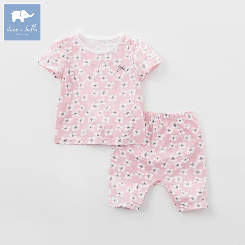 

DB7566 dave bella summer baby girls pink floral clothing sets children infant toddler suit kids high quality clothes