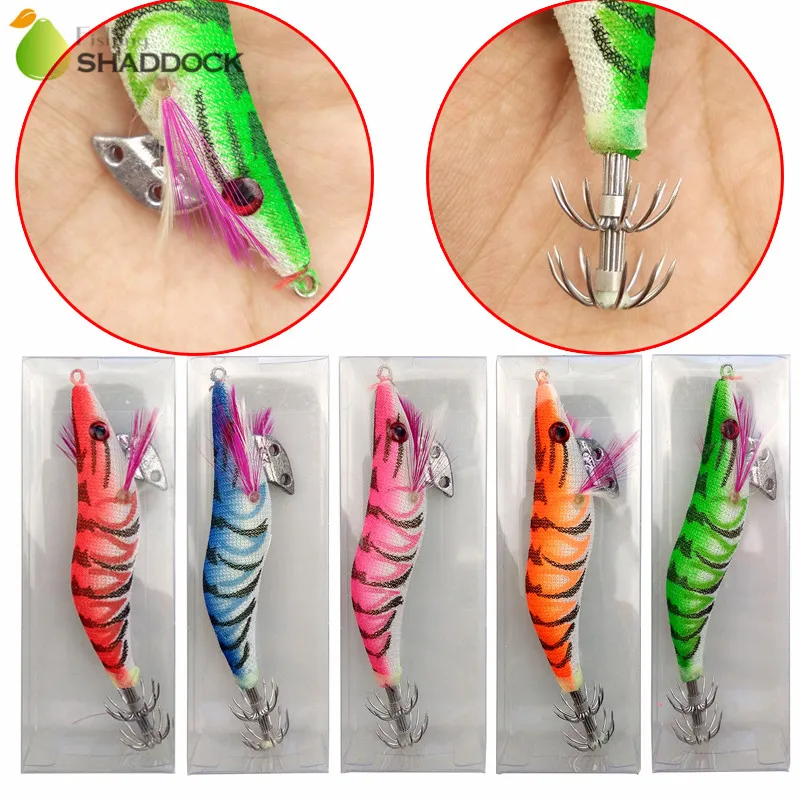 

5pcs Hard Plastic Octopus Squid Jigs Lures Mixed Color Cuttlefish Artificial Bait Wood Shrimp With Squid Lure Size 2.5# 10cm